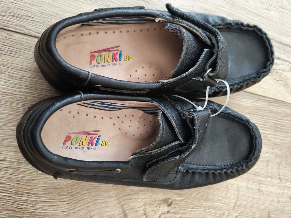 Черни мокасини изцяло от естествена кожа PONKI, 33 номер