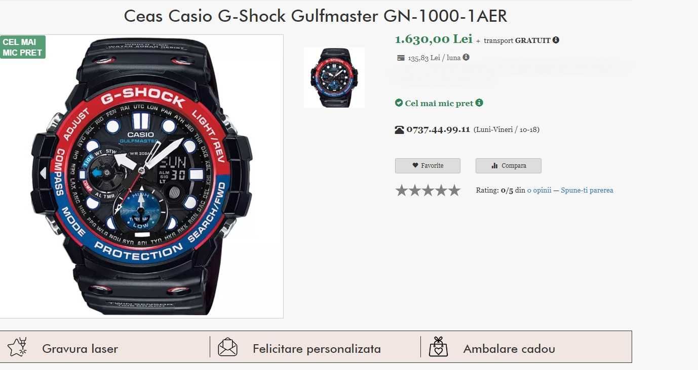 Casio G-Shock Gulfmaster GN-1000-1AER Ceas de mana Busola DIGITALA