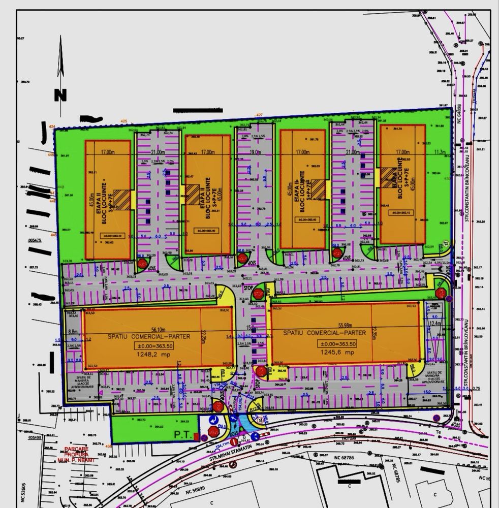 Proiect imobiliar mixt: doua spatii comerciale si patru blocuri S+P+7E