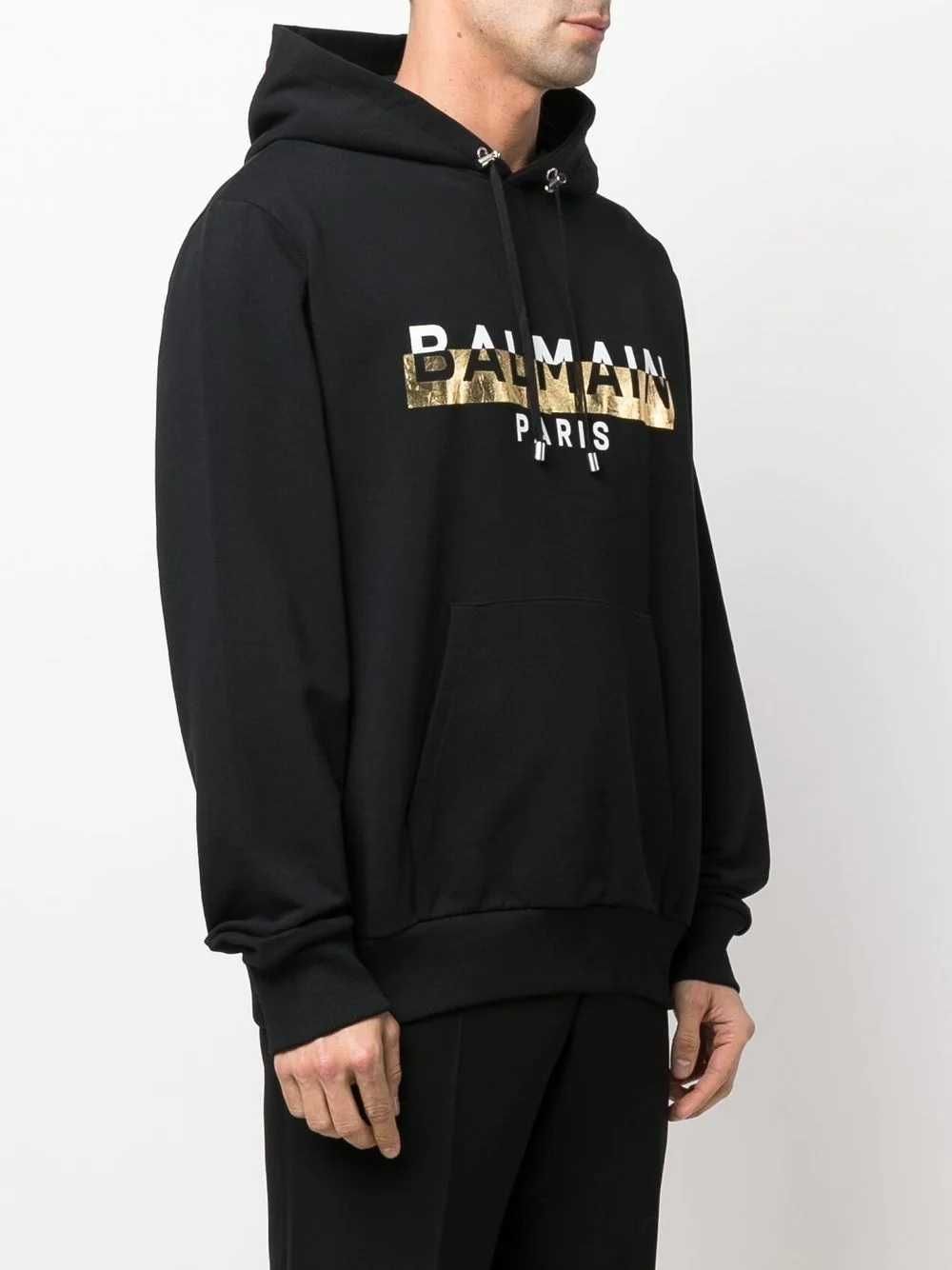 BALMAIN Black Gold Foil Logo Print Мъжко Горнище тип Суичър L и XXL