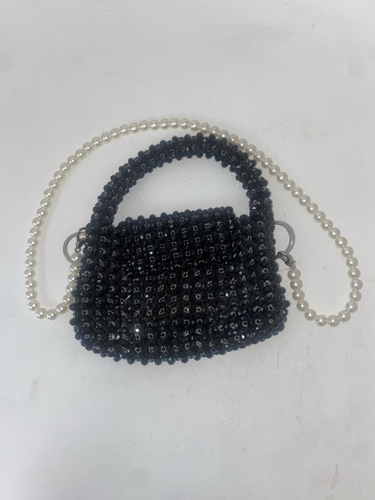 Черная сумка из бусин, ручная работа