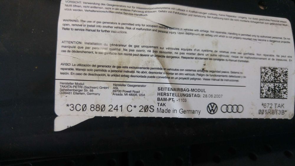 Airbag scaun stanga fata vw passat b6 3c 3c0880241c