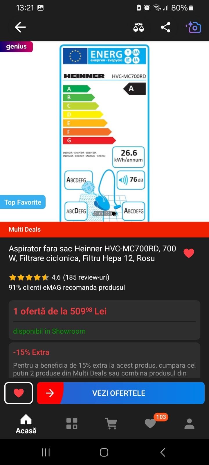 Aspirator fara sac Heinner
