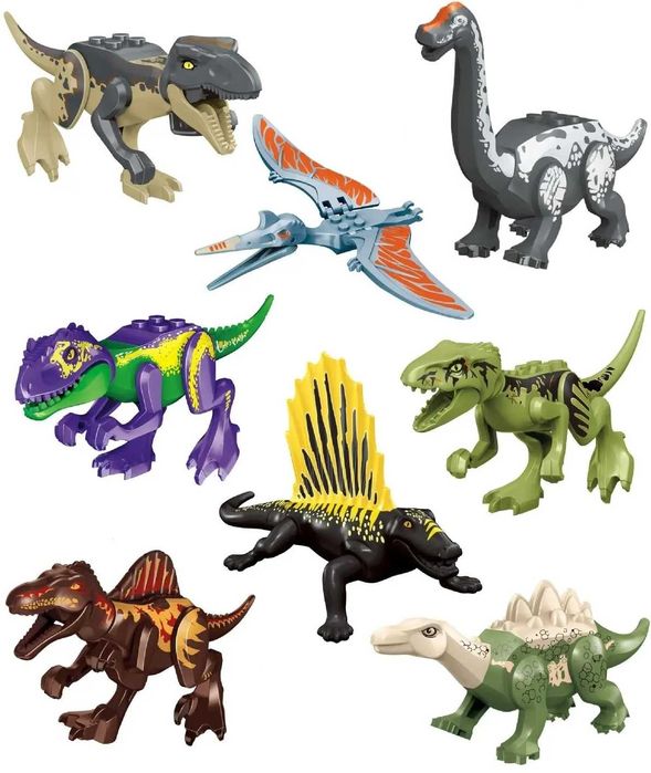 Set 8 Dinozauri tip Lego Jurassic World Rebirth cu Titanosaurus
