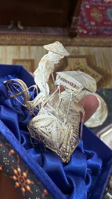 Sculptură filigran din argint – Rickshaw asiatic lucrat manual