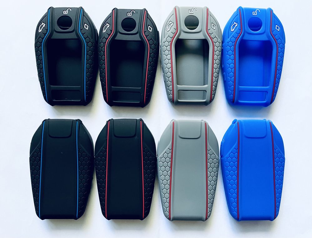 Husa cheie inteligenta cu display, BMW, din silicon, negru/gri/albastr