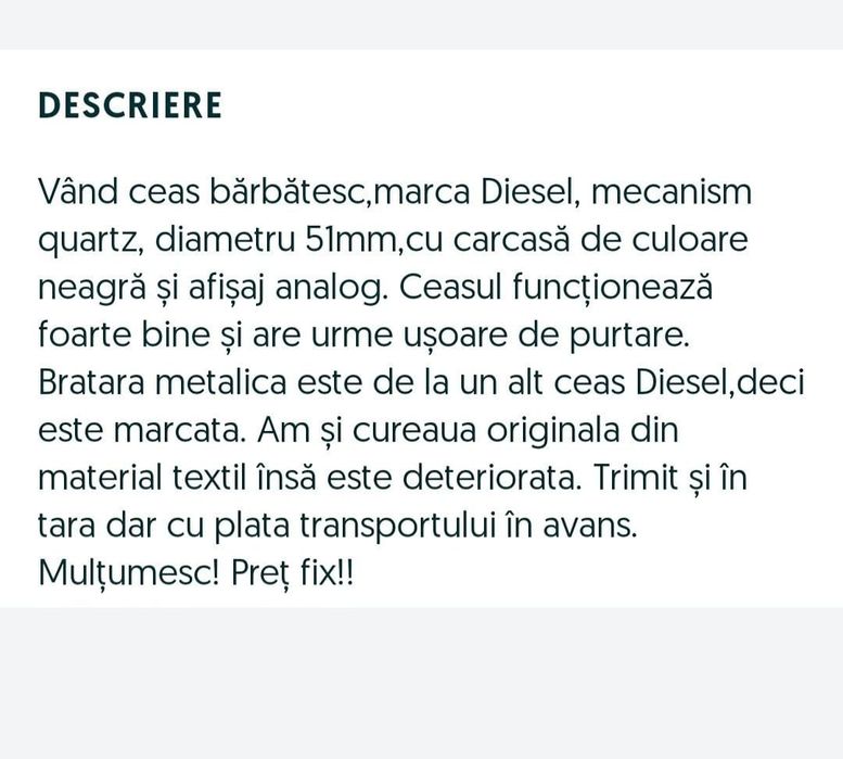 Vând ceas bărbătesc, marca Diesel