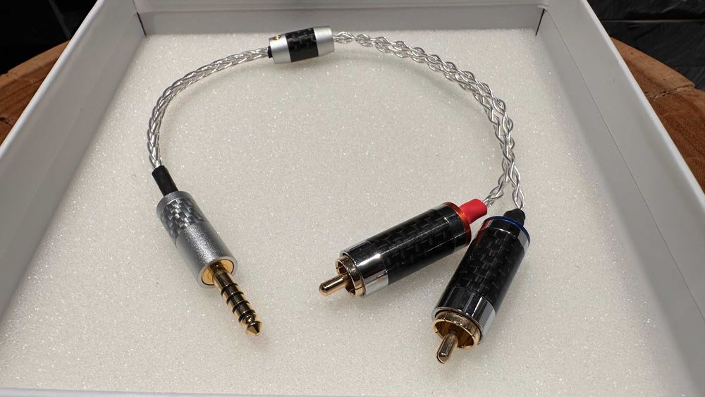 Cablu audio YYAUDIO 4.4mm Pentaconn → 2xRCA • 30 cm • Silver braided •