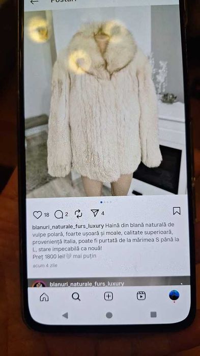 blana naturala, alba, de iepure, M/L ca noua