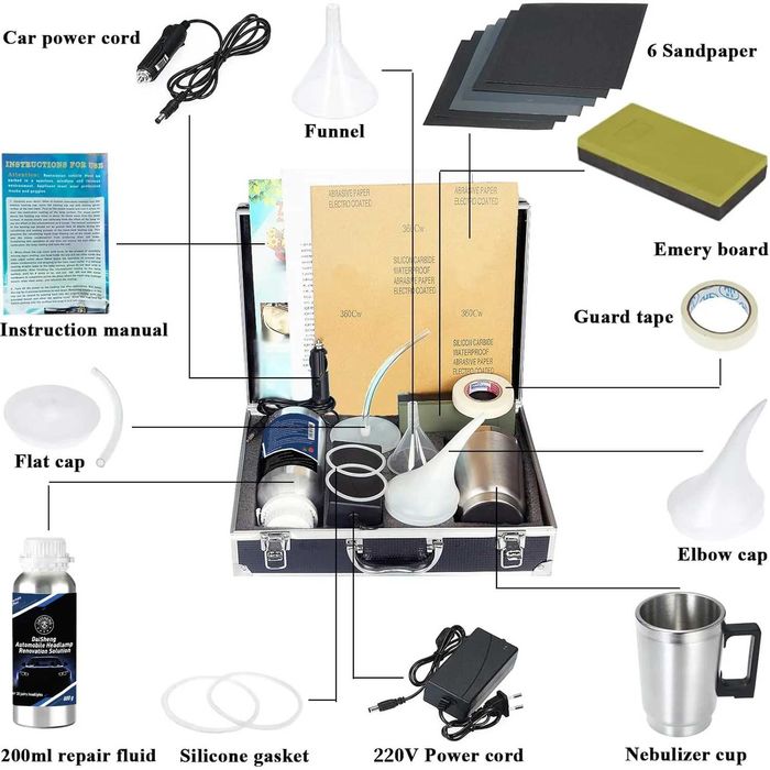 Комплект за химическо полиране на фарове / Лампа за полиране на фарове