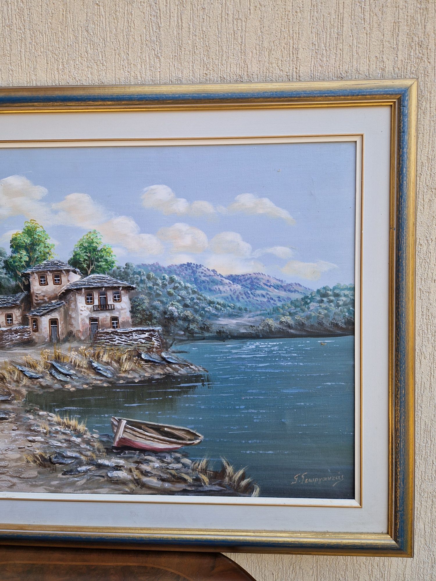 Превъзходна красива антикварна картина масло върху платно