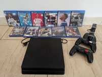 Pachet PS4 Slim complet: Consolă, 2 Controllere, 11 Jocuri + Stand