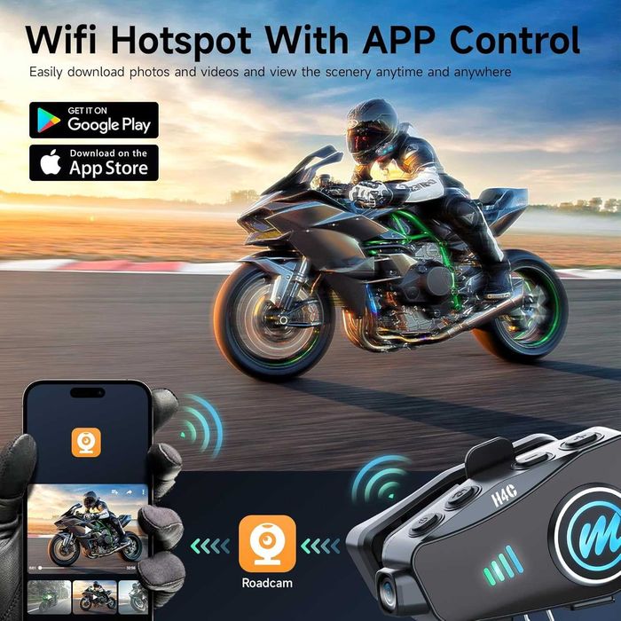Слушалки за мотоциклетна каска с камера Moman H4C с 1080P камера ...