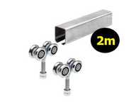 Kit pentru usi glisante suspendate usoare, sina 34x33mm 2m + 2 role