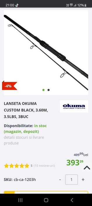 Lansete Okuma Costum Black 3.60,3.50Lbs două tronsoane