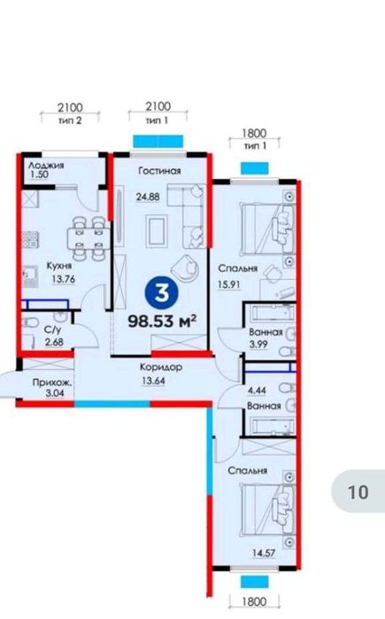 Продается 3/12/12 98м2 в ЖК NRG Zamon, ор-р: Круг Рохат