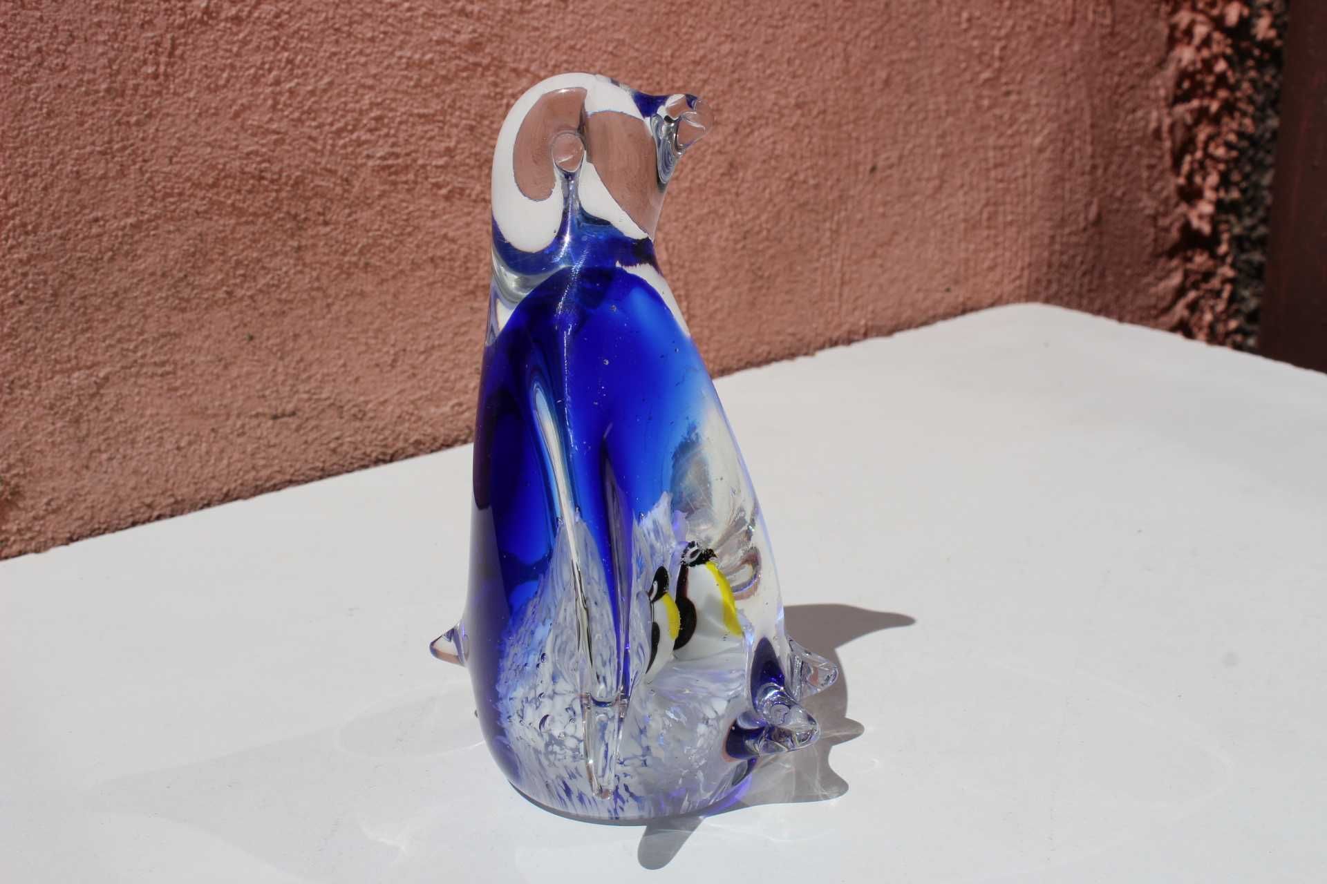 Figurina PINGUIN cu pui, sticla MURANO, Italia, lucrat manual