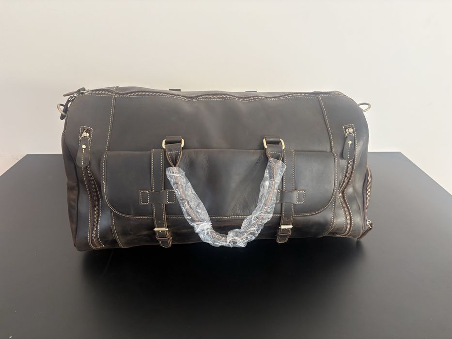 Мъжки кожен сак / пътна чанта от конска естествена кожа – тъмно кафяво