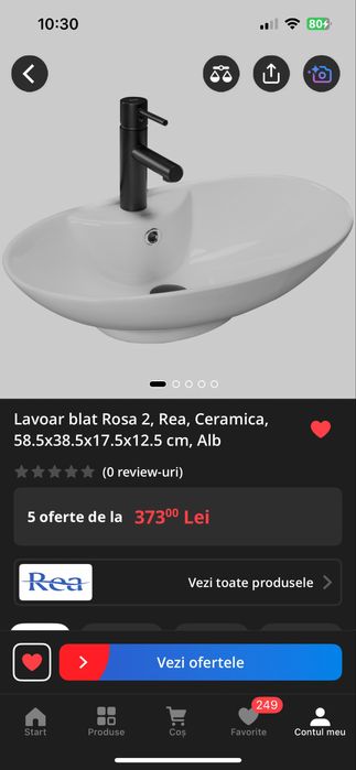 Lavoar baie blat Rosa 2, Rea, Ceramica, 58.5x38.5x17.5x12.5 cm, Alb