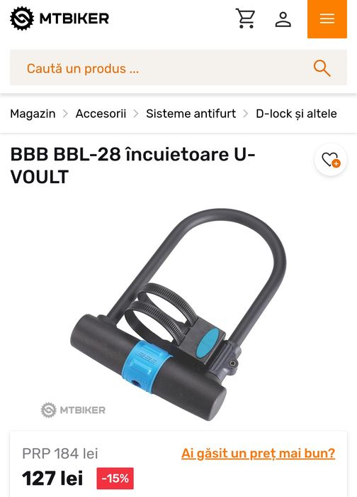 NOU BBB BBL-28 antifurt bicicleta incuietoare U-VOULT cu 2 chei