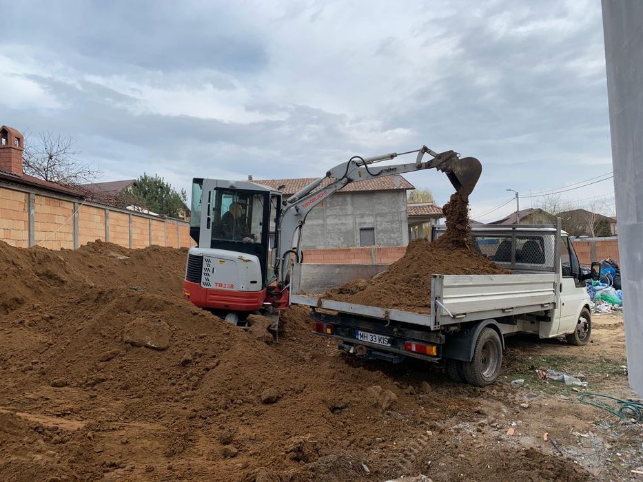 Închiriez miniexcavator+basculabila 3,5 t, montaj fose,