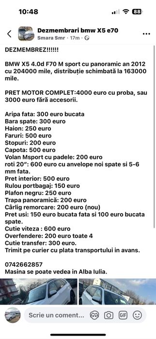 Piese X5 E70 4.0d 2012