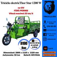 Thor STAR VERDE nou triciclu electric cu bena Agramix 1200W