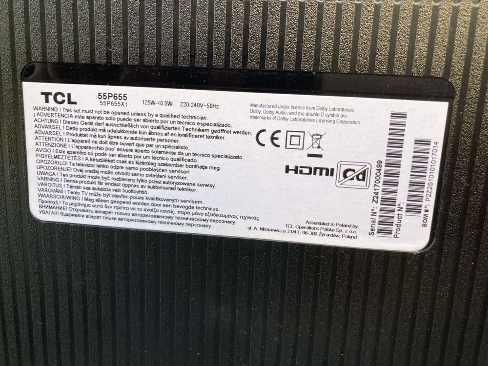 Телевизор TCL LED 55P655, 55" -Smart Google TV, 4K Ultra HD