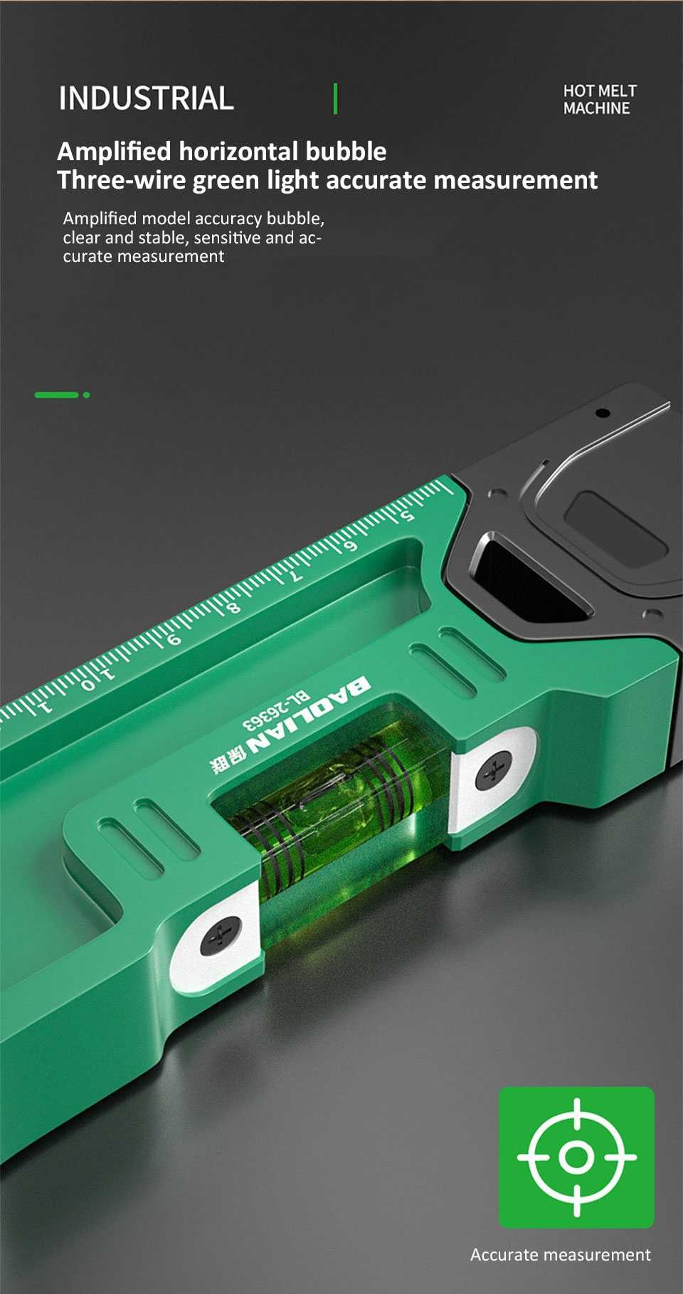 Nivela, boloboc, cumpănă cu laser verde, acumulator