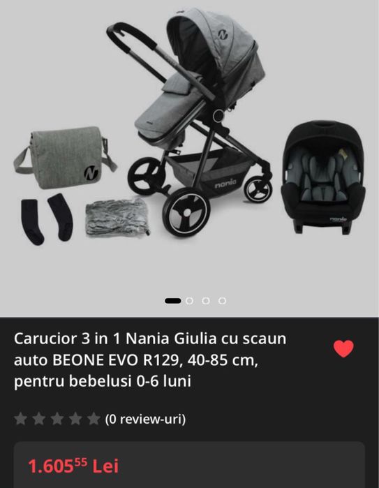 Carucior 3 in 1 Nania Giulia + Scaun auto pt bebe 0-6 luni