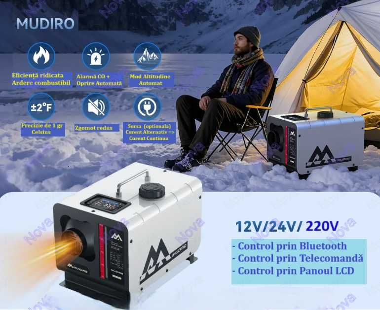 Incalzitor Webasto/Sirocou 8kW cu Termostat Mobil,Bluetooth,Senzor CO