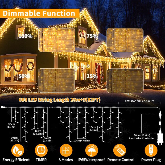 Коледни LED лампички в цвят жълто тип висулки 15+5M 506 LED Декорация