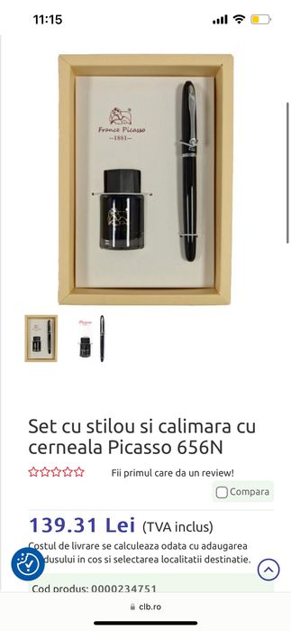 Set cu stilou și călimară cu cerneală