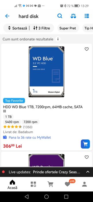 Hard disk hard-disk HDD Western Digital 1 TB, nou, sigilat