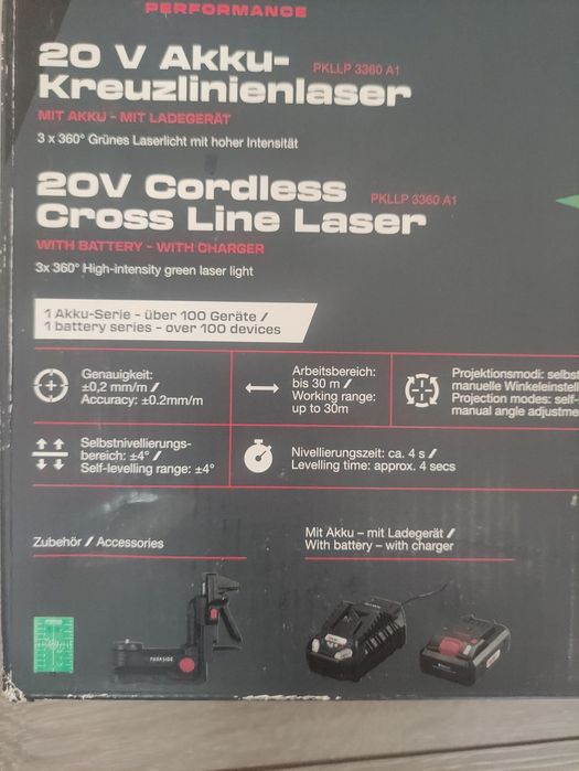 Laser 3 x 360 grade Parkside Performance cu acumulator 20 v 4 ah smart