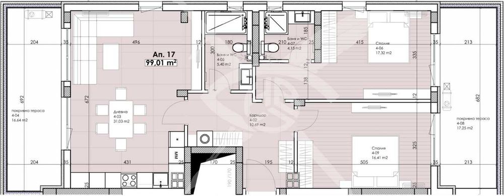 Тристаен апартамент в Остромила 328-11440