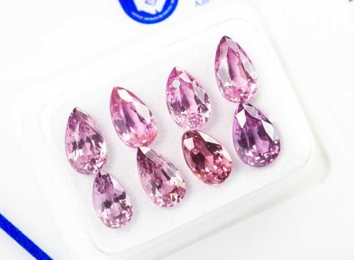 Spinel natural roz intens – 8 pietre (4,32 ct total) – certificat ALGT