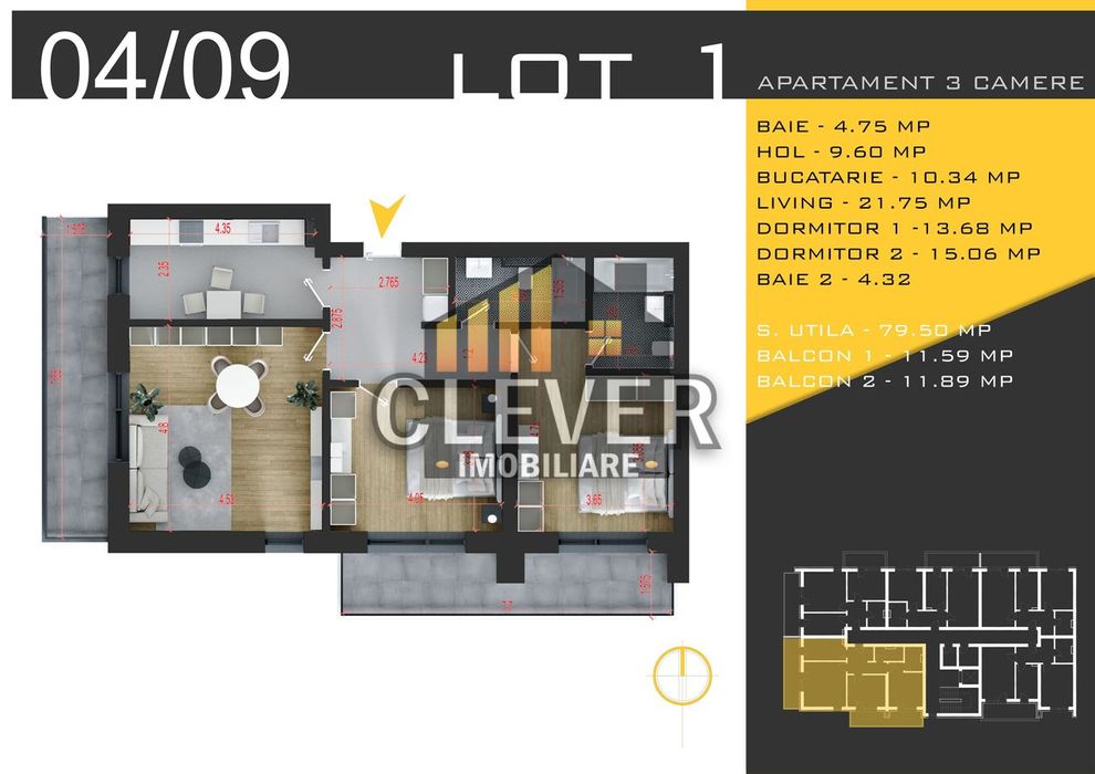Apartament 3 camere Direct Dezvoltator Theodor Pallady