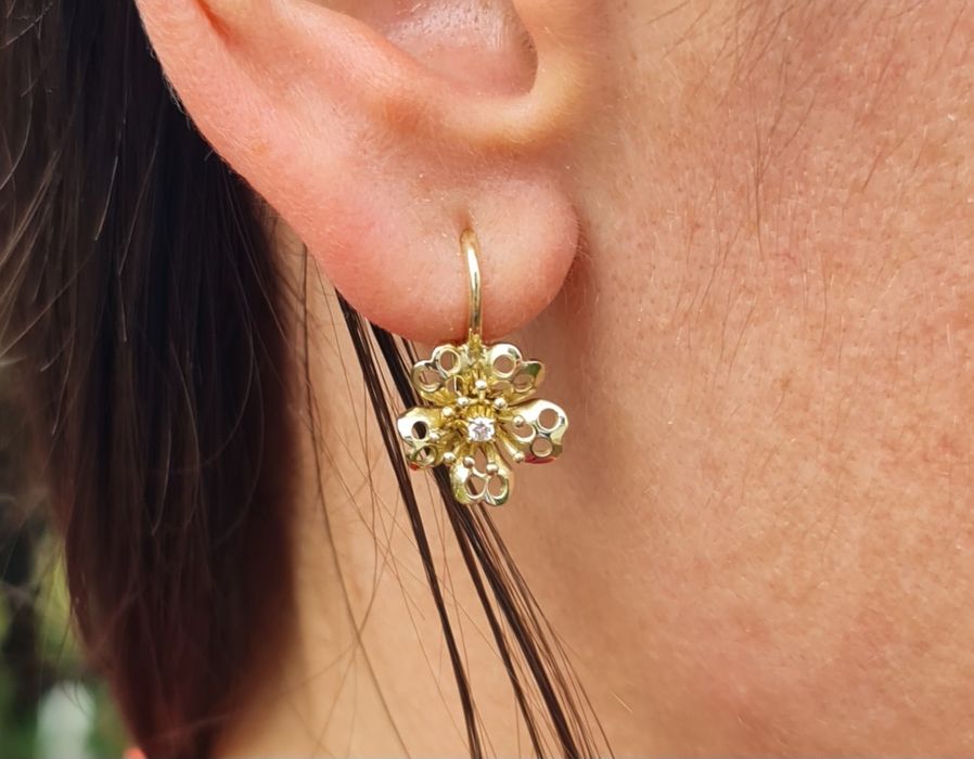 Cercei din aur galben 14k și diamante naturale