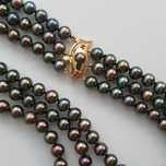 colier triplu perle naturale aur 14k rubine si diamante