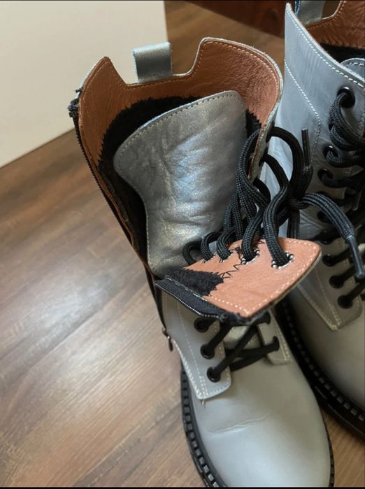 Ghete din piele ,culoare gri /bleo