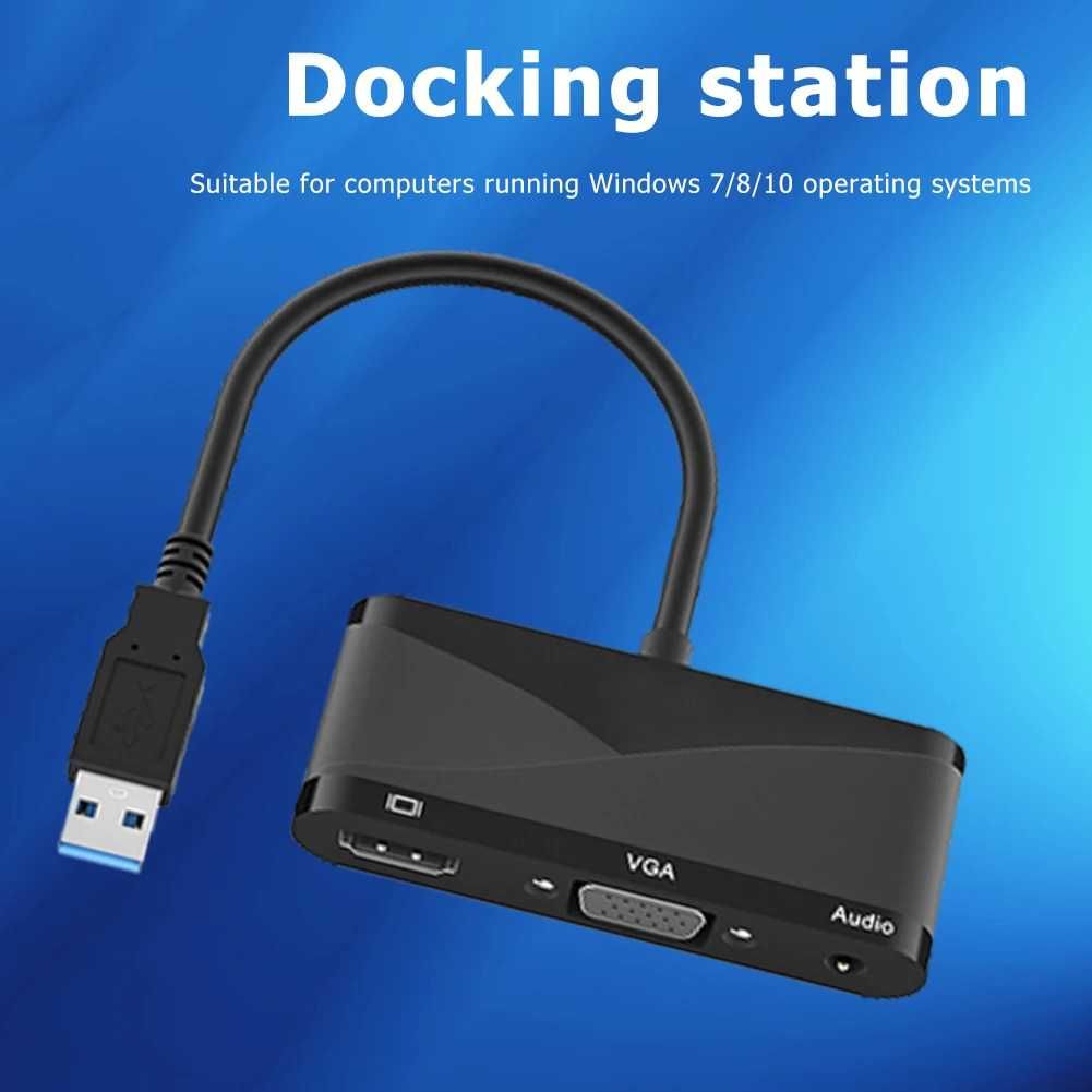 Adaptor 2in1 USB 3.0 la HDMI + VGA cu audio pt laptop, pc, proiector