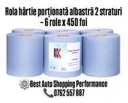 Rola hârtie porționată albastră 2 straturi – 6 role x 450 foi