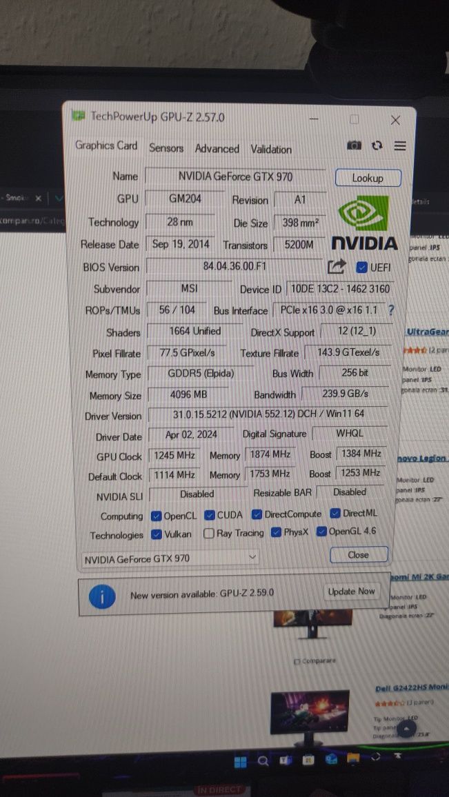 Placa Video Nvidia GTX 970 4g msi