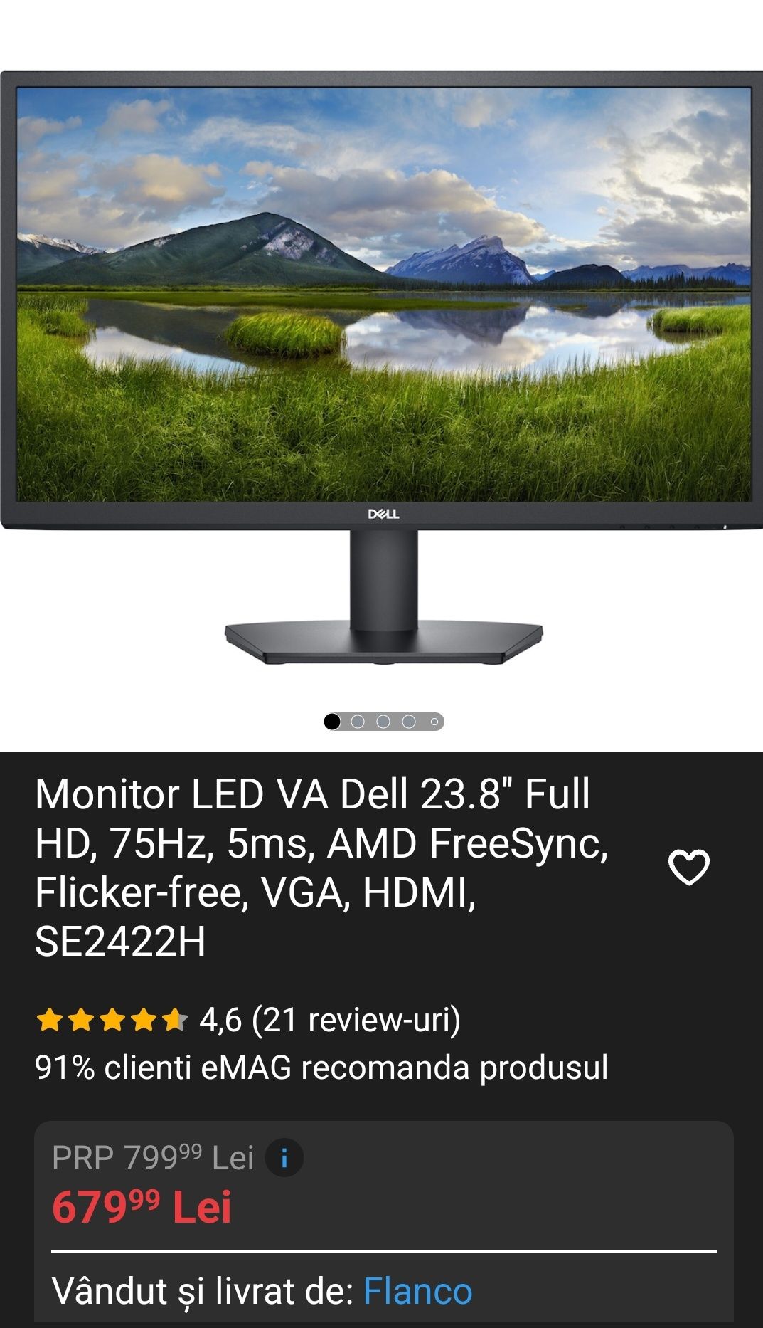 Monitor Led Dell 24 inch FHD, ca nou