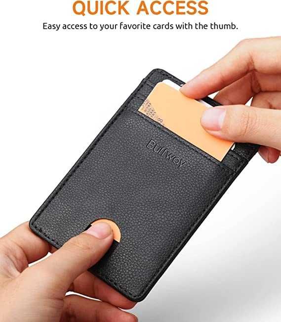 Portofel Slim Buffway, piele, minimalist, RFID blocker, sigilat/cutie