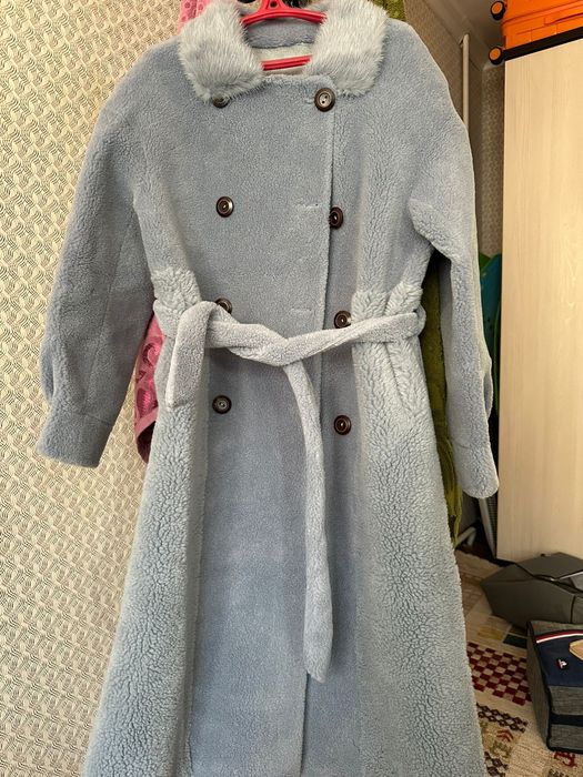 Шуба из натуральной шерсти овчины с норковым воротником