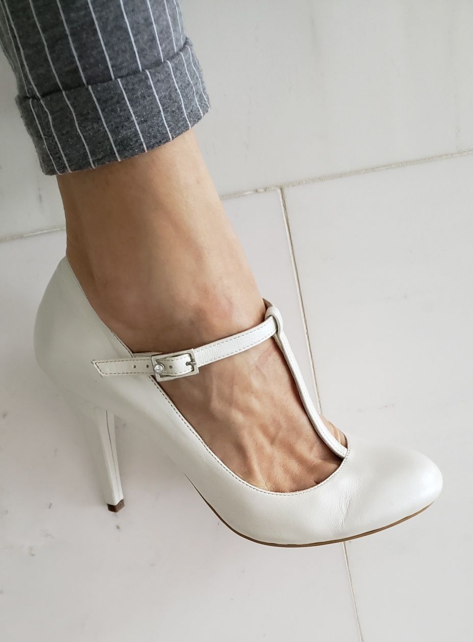 Pantofi piele alb perlat 36