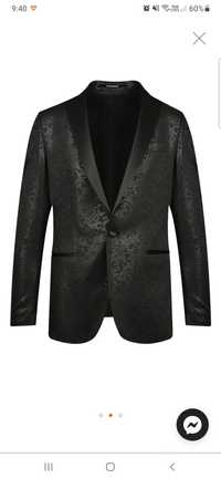 Черно жакардово сако "ТЕОДОР" с остър сатиниран ревер