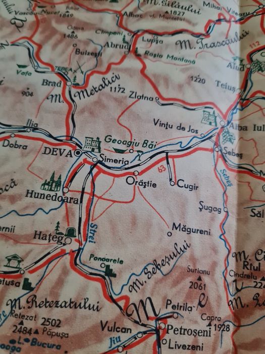 Harta turistica a  Romaniei R. P. R din anul 1958, oras Stalin